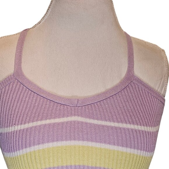 Y2K Pastel Cropped Halter Top Purple Ribbed Knit Cotton Criss Cross Straps Sz M - Picture 3 of 11